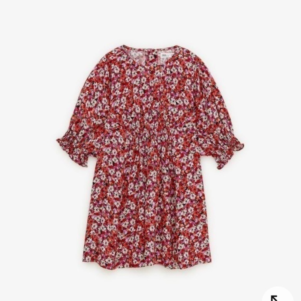 ZARA SMOCKED FLORAL Dress 13/14 NWT red girls